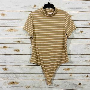 BP women's tan white striped short sleeve one piece bodysuit size XL